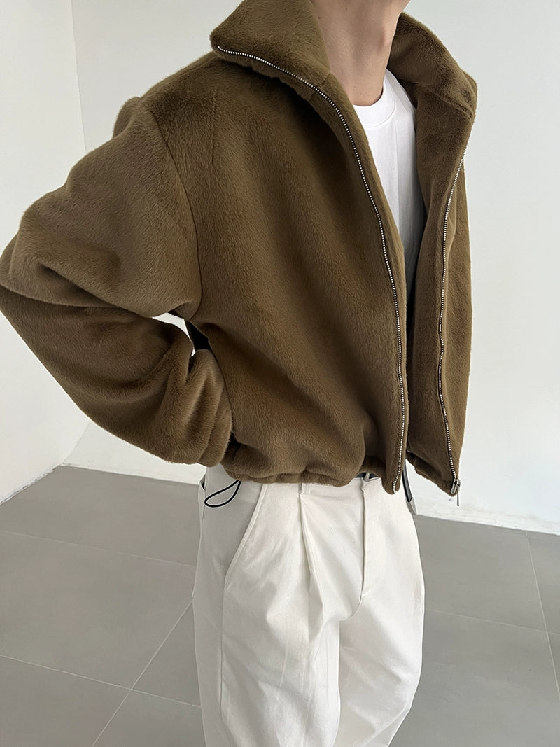 Fake Fur Stand Collar Zipper Jacket WN21585