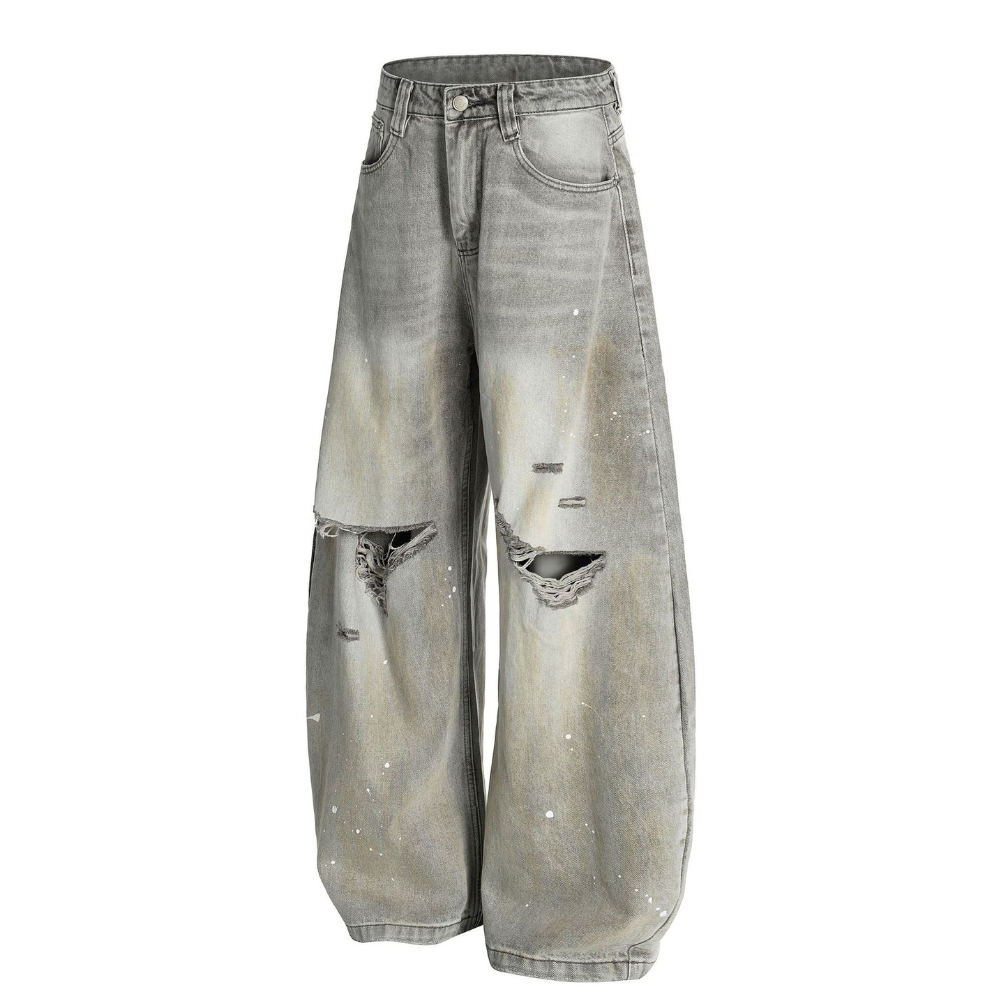 Ink Splash Damage Curved Wide Leg Denim Jeans WN26166