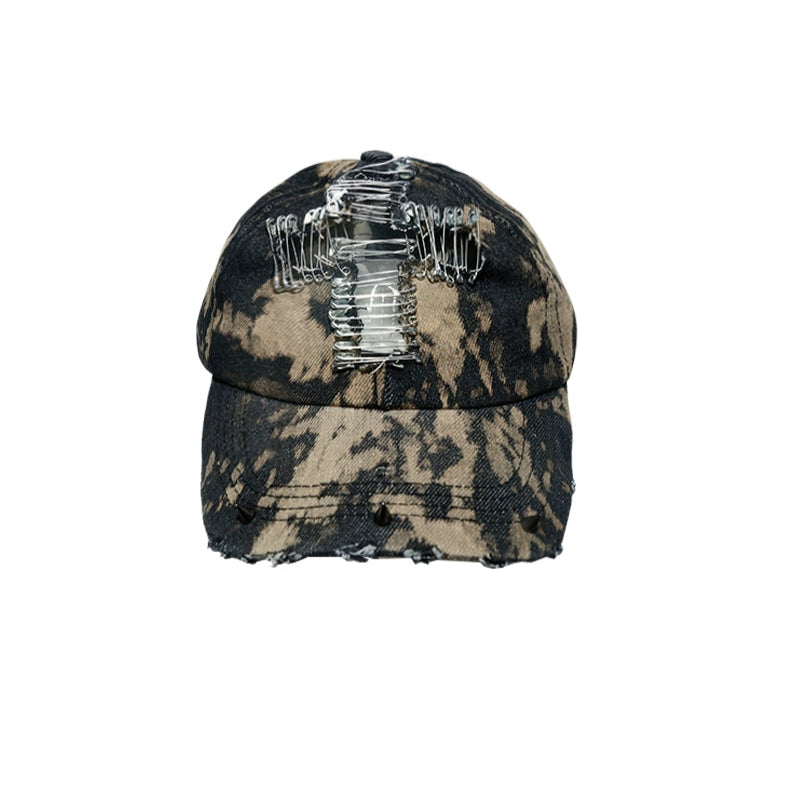 Cross Metal Hollow Tie-Dye Washed Cap WN21113