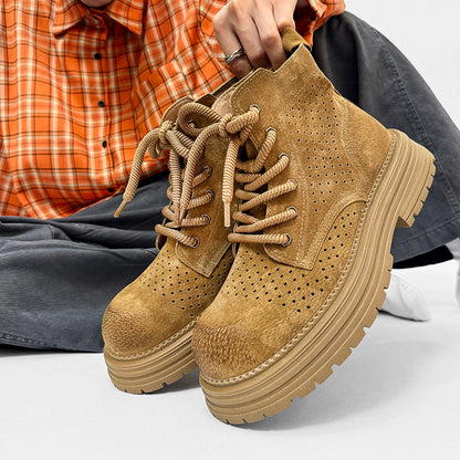 Suede Punching Lace Up Thick Sole Short Boots WN24504