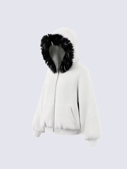 Fake Fur Fleece Lining Oversize Zipper Hoodie WN27959