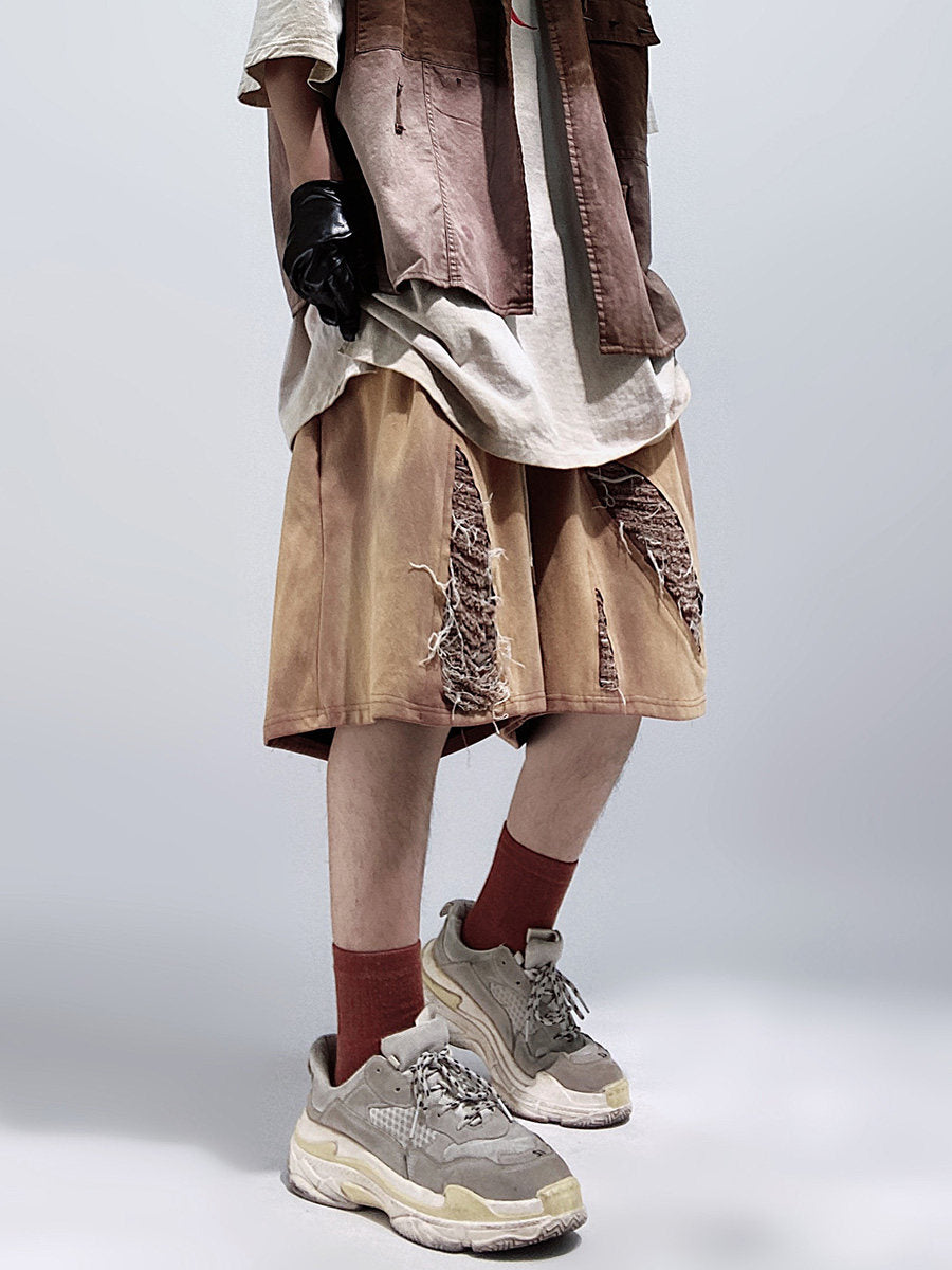 Damage Wide Leg Denim Half Jeans WN24008