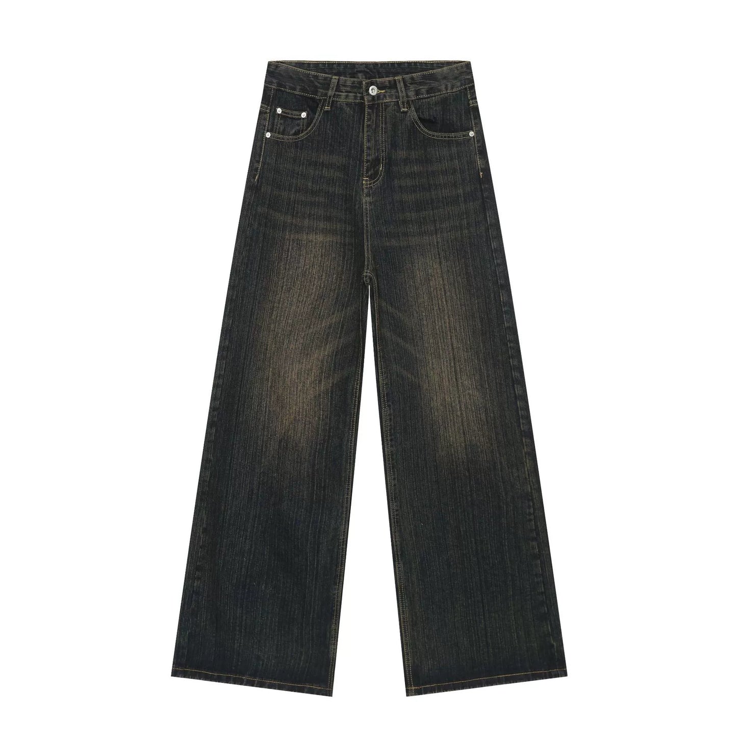 Washed Wide Leg Straight Denim Jeans WN9555