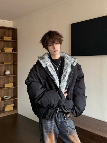 Hooded Fake Fur Collar Oversize Puffer Jacket WN23193