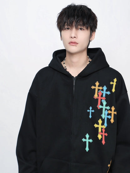 Foam Cross Print Zipper Hoodie WN21040