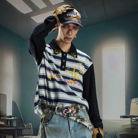 Print Dye Layered Stripe Long Sleeve T-Shirt WN20562