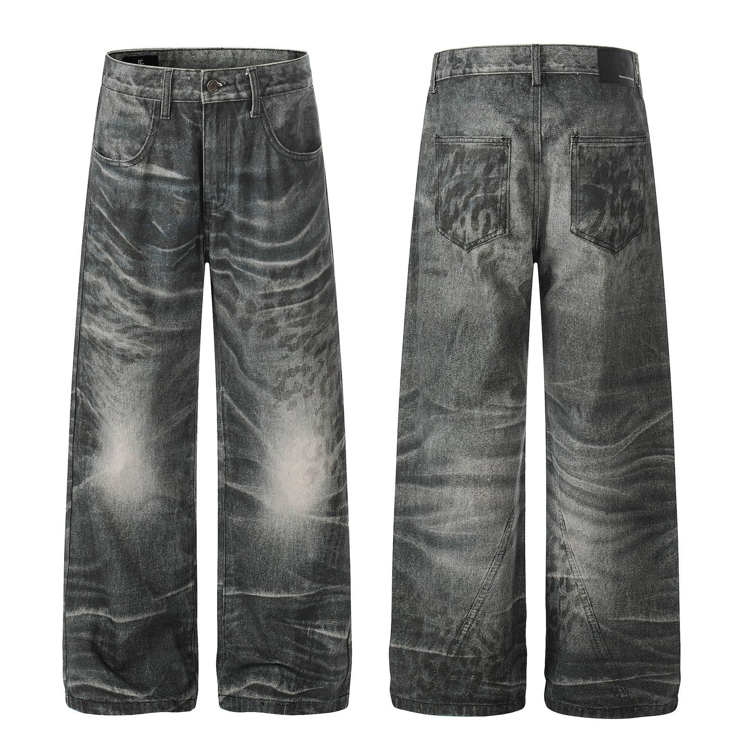 Washed Whisker Straight Denim Jeans WN26074