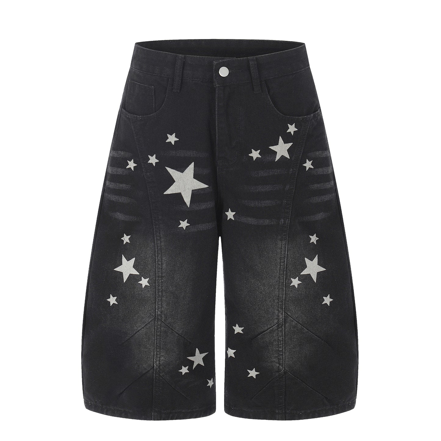 Curved Star Wide Leg Denim Short Pants WN25599