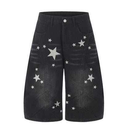 Curved Star Wide Leg Denim Short Pants WN25599