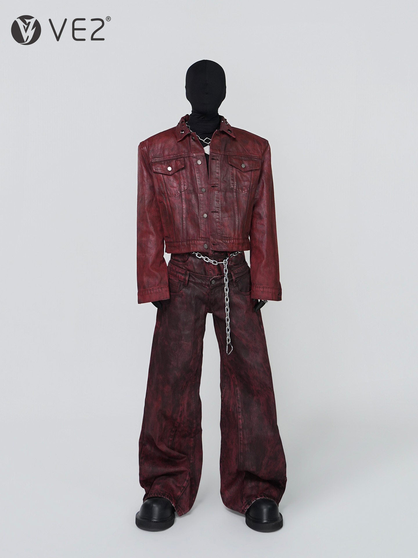 Wax Coated Short Denim Jacket & Wax Coated Wide Leg Denim Jeans Setup WN24305