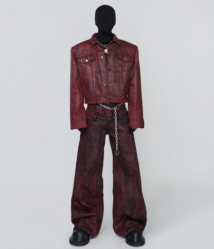 Wax Coated Short Denim Jacket & Wax Coated Wide Leg Denim Jeans Setup WN24305