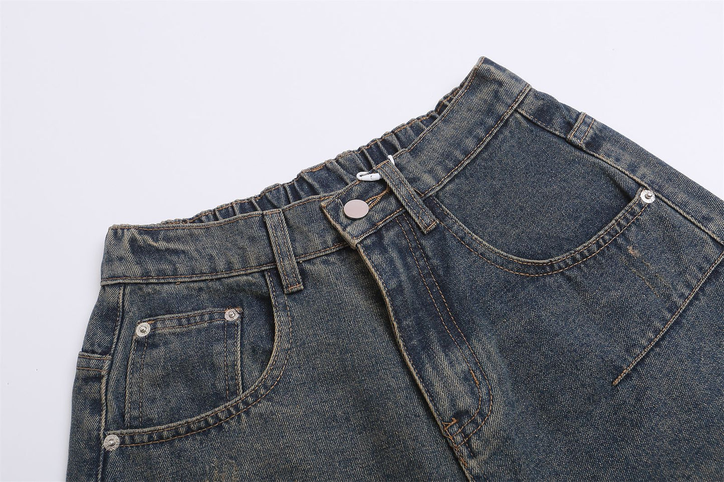 Wide Leg Multi-Pocket Washed Cargo Denim Jeans WN26925