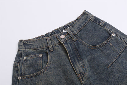 Wide Leg Multi-Pocket Washed Cargo Denim Jeans WN26925