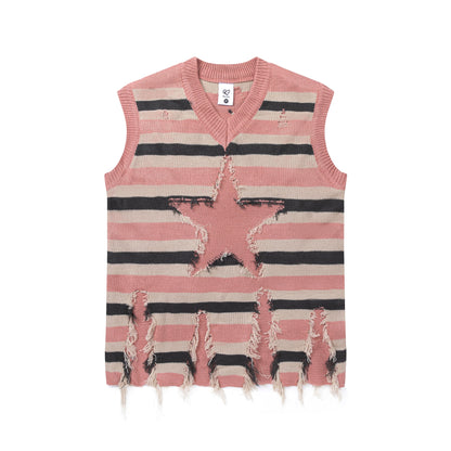 Striped Frayed Hem Knit Vest WN11410