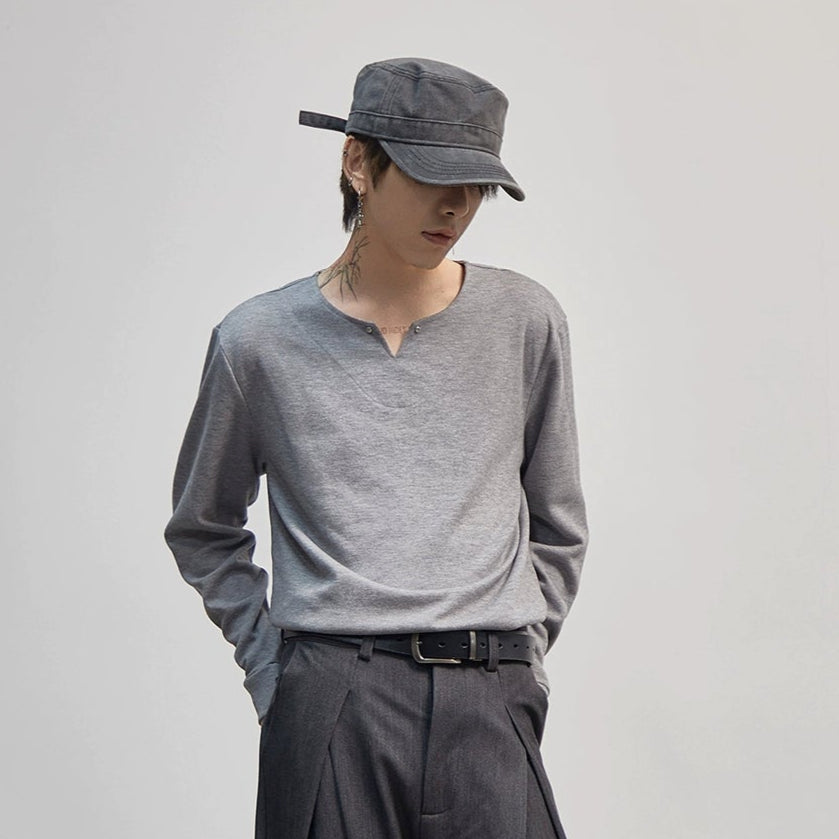 Plain Pullover Button Long Sleeve T-Shirt WN21188