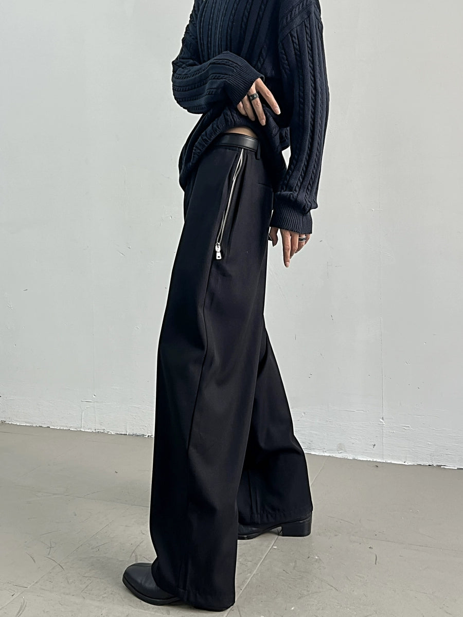 Double-Zipper High-Waist Straight-Leg Trousers WN11654