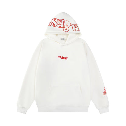 Contrast Letter Embroidery Fleece Hoodie WN24466