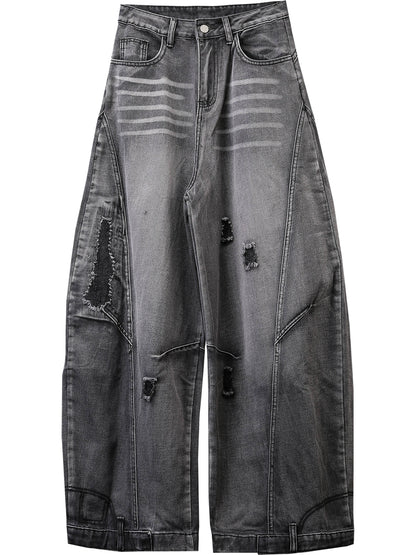 Damage Wash Wide Leg Denim Jeans WN22307