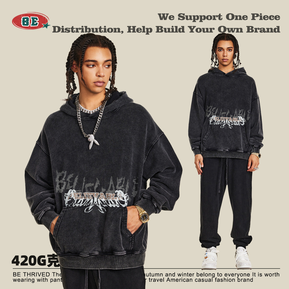 Washed Print Oversize Hoodie WN9951