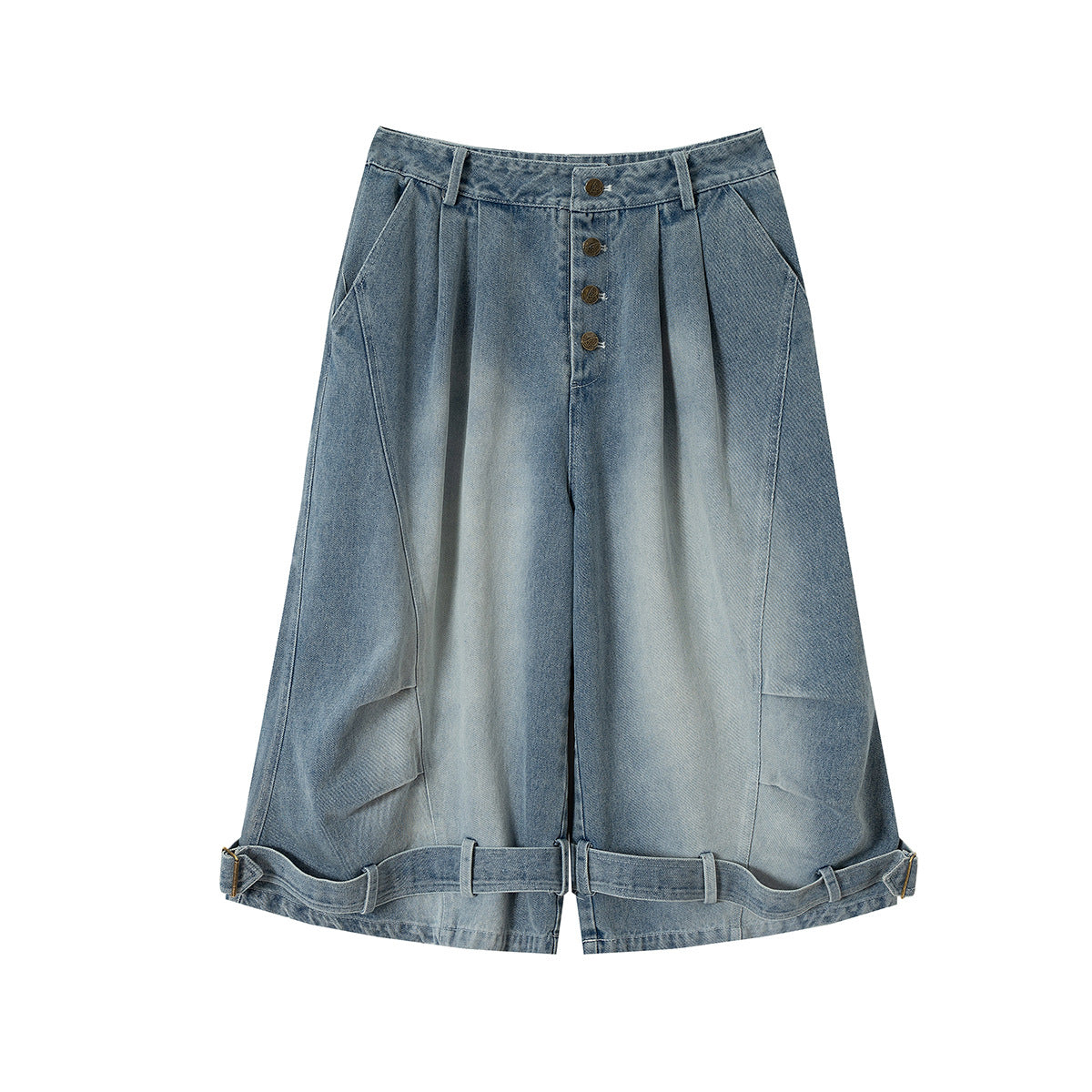 Lace-Up Washed Wide Leg Denim Short Pants WN25611