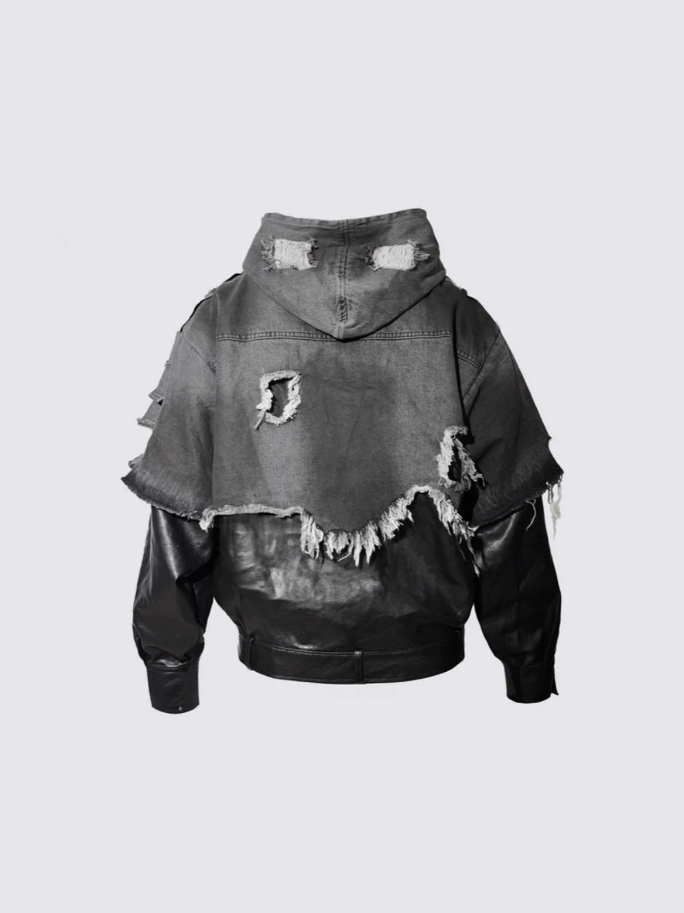 Washed Frayed Patchwork Contrast Hooded Jacket WN27864