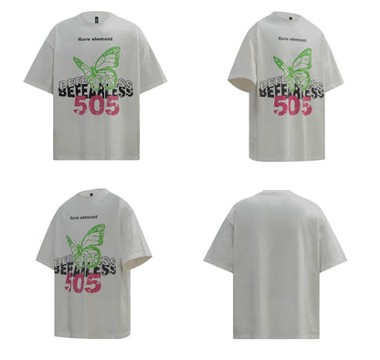 Washed Butterfly Graphic Letter Print Short Sleeve T-Shirt WN26273