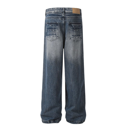 Washed Whisker Straight Denim Jeans WN25902