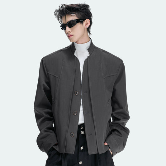 Deconstruction Fake Layered Single-Breasted Cropped Tailored Jacket WN27044
