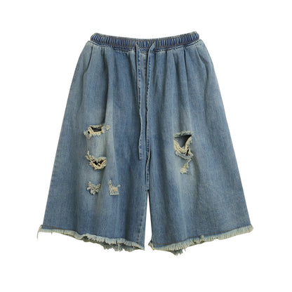 Damage Raw Hem Denim Half Jeans WN26784