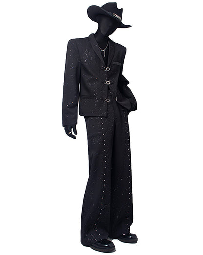 Studs Decor Buckle Short Jacket & Studs Decor Flare Trousers Setup WN23667