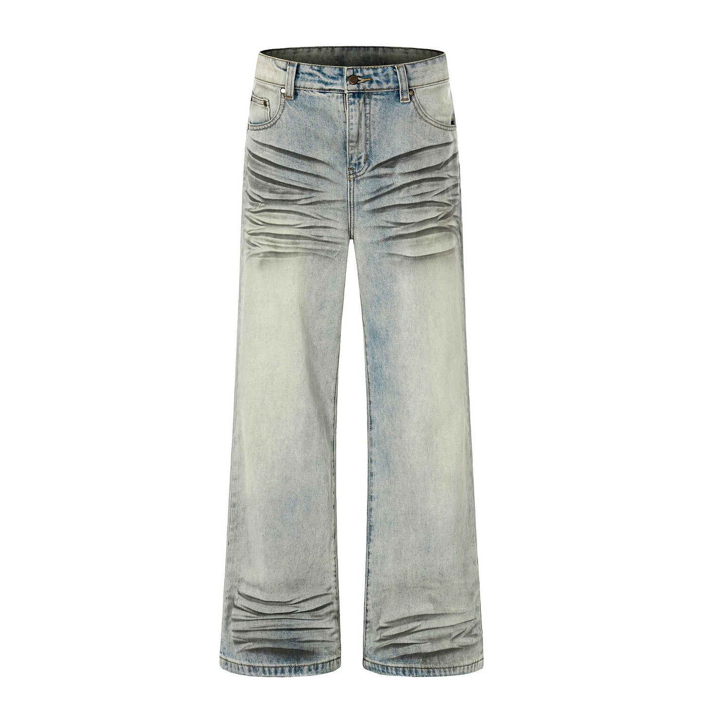 Washed Whisker Straight Denim Jeans WN25909