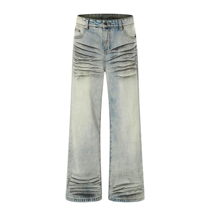 Washed Whisker Straight Denim Jeans WN25909