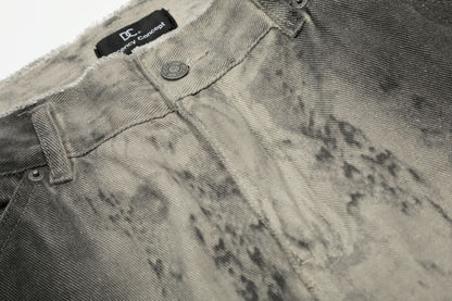 Washed Graphic Design Wide-Leg Straight Denim Jeans WN16807