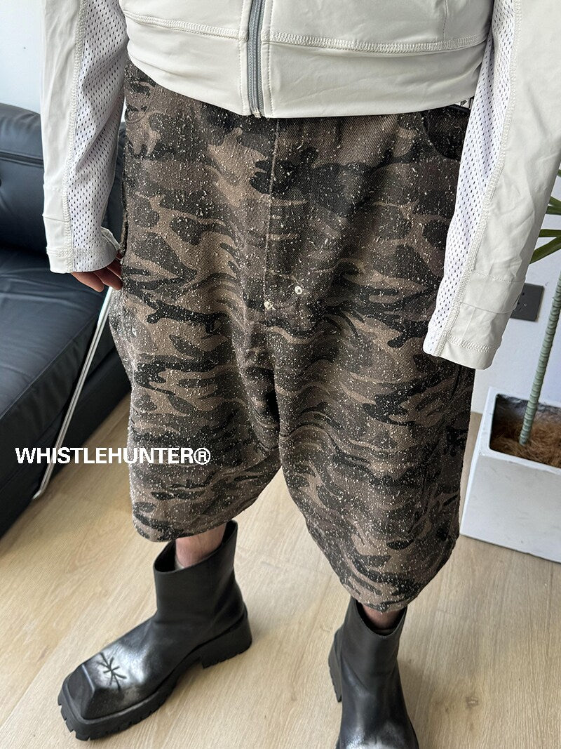Damage Reconstructed Fabric Camouflage Half Pants WN26715