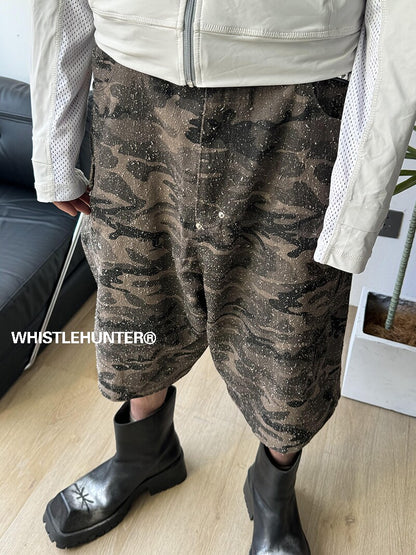 Damage Reconstructed Fabric Camouflage Half Pants WN26715