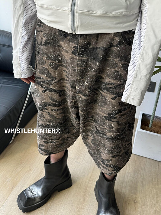 Damage Reconstructed Fabric Camouflage Half Pants WN26715