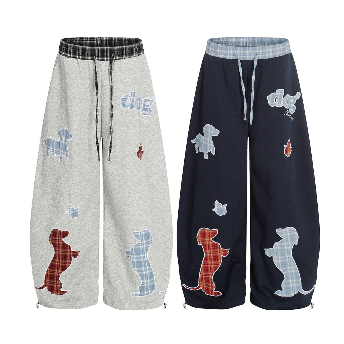 Dog Embroidery Wide Leg Sweatpants WN25812