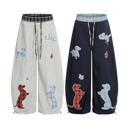 Dog Embroidery Wide Leg Sweatpants WN25812