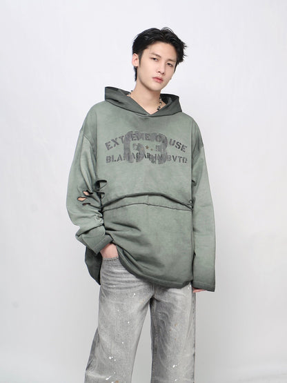 Damage Letter Print Layered Hoodie WN24495