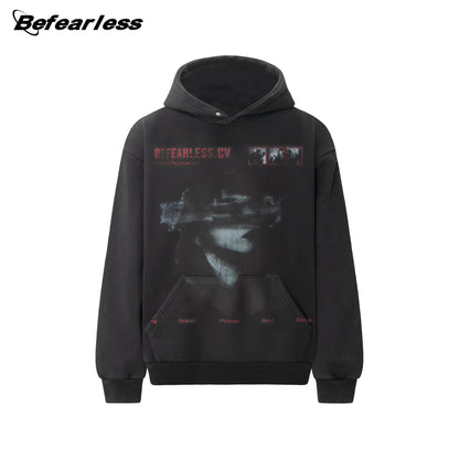 Washed Portrait Print Boxy Oversize Pullover Hoodie WN26320