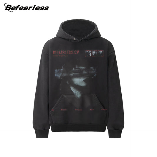 Washed Portrait Print Boxy Oversize Pullover Hoodie WN26320
