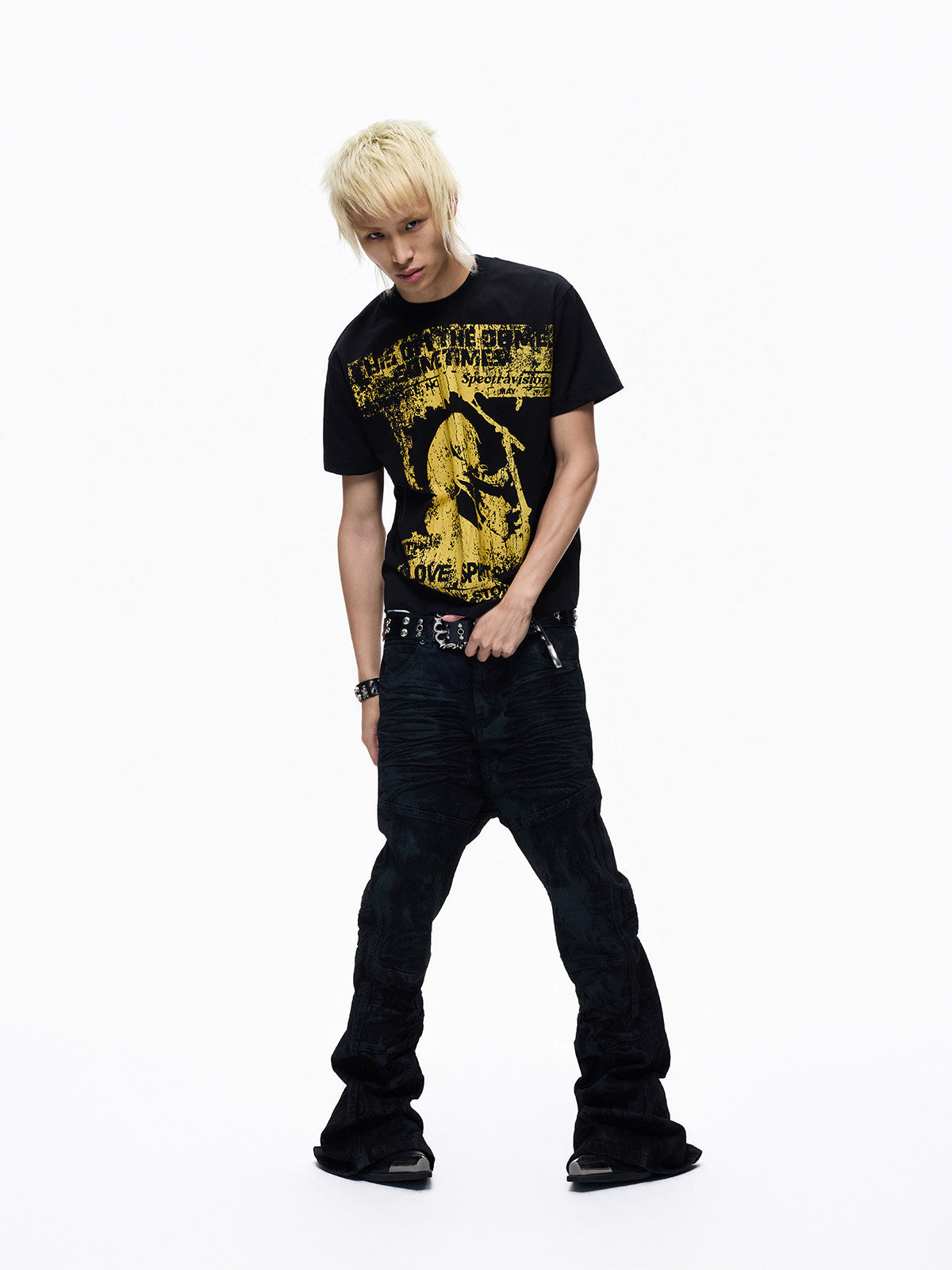 Rock Band Print Washed Cropped Short Sleeve T-Shirt WN27353