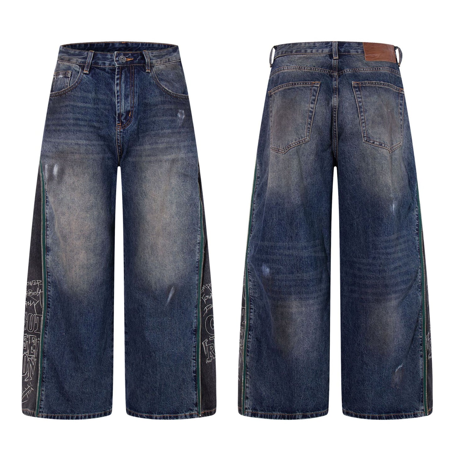 Panel Wash Wide Leg Denim Jeans WN23107