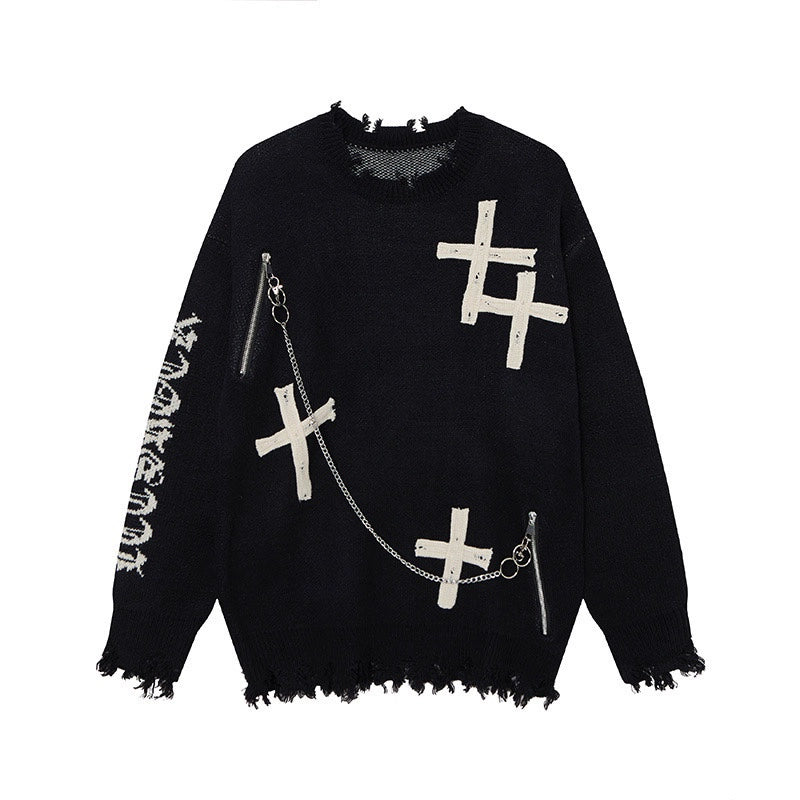 Gothic Cross Jacquard Oversize Knit Sweater WN21053