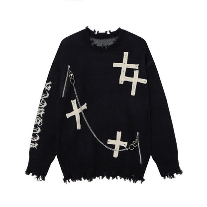 Gothic Cross Jacquard Oversize Knit Sweater WN21053