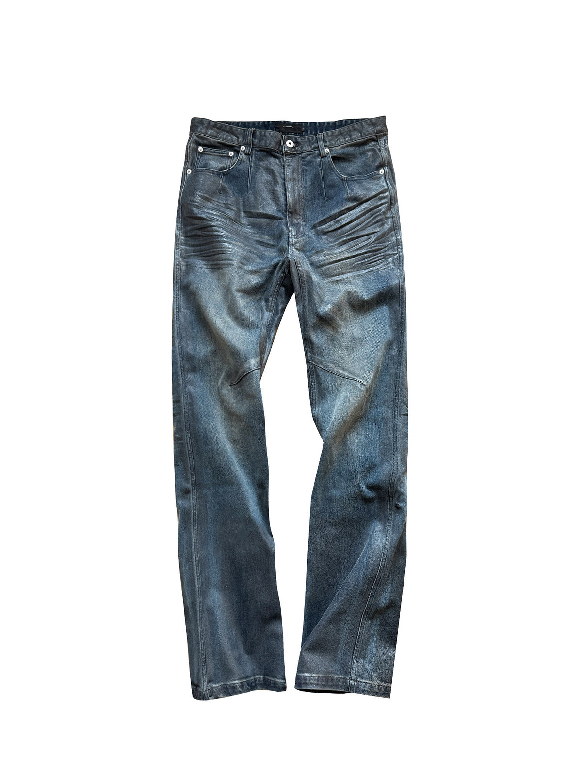 3D Whisker Washed Coating Straight Denim Jeans WN27083