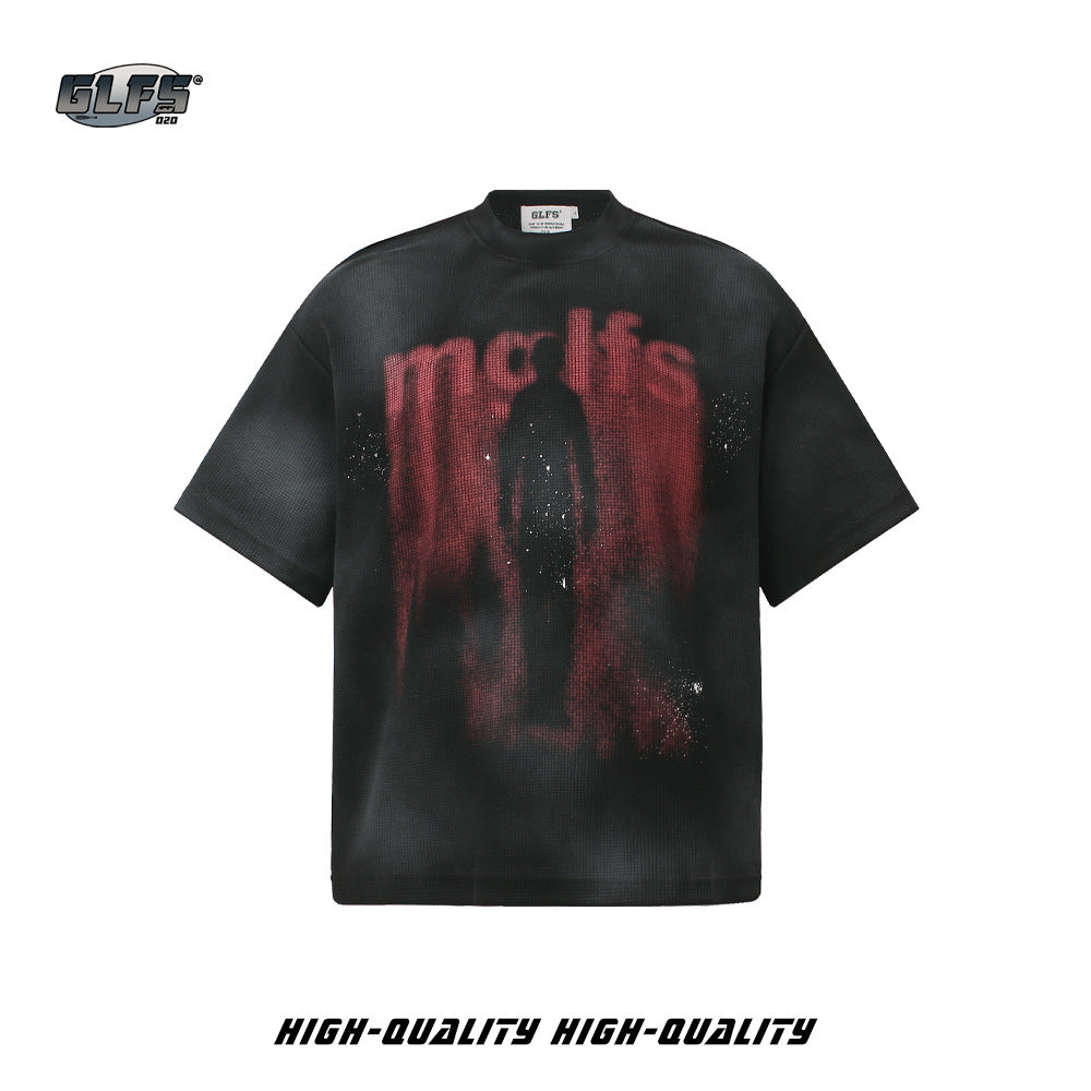 Waffle Faded Letter Print Short Sleeve T-Shirt WN26478