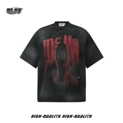 Waffle Faded Letter Print Short Sleeve T-Shirt WN26478