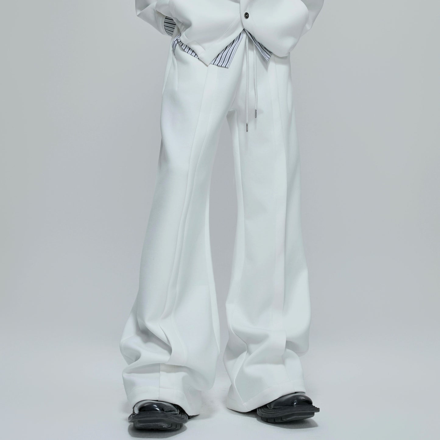 Striped Fake Layered Jacket & Flare Pants Setup WN21755