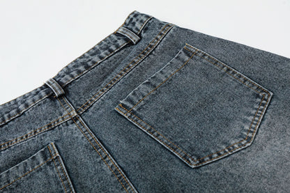 Washed Rhinestone Denim Wide Leg Half Pants WN25697